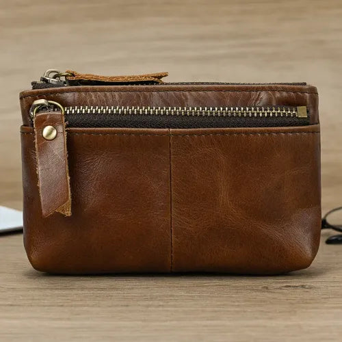 Genuine Leather Coin Purse with Zipper Closure & Card Holder Everyday Purse for Men & Woman