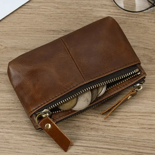 Genuine Leather Coin Purse with Zipper Closure & Card Holder Everyday Purse for Men & Woman