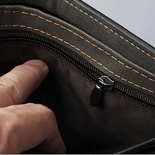 Slim PU Leather Wallet for Men with Zipper Coin Pocket, Card Holder & Cash Pocket