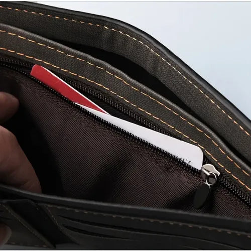 Slim PU Leather Wallet for Men with Zipper Coin Pocket, Card Holder & Cash Pocket